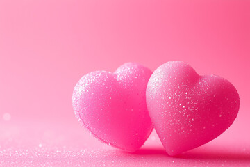 Fototapeta premium Pink hearts on pink background, Valentine's Day banner