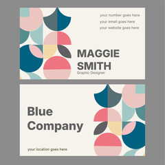 Professional Advertising Business Card designed from patterns, leafs and circles with minimal descriptions, beautiful colour combination modern and creative designs