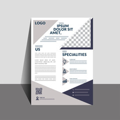 Professional Simplistic Corporate Flyer of triangles, icons, formal blue colour combination along with rational description