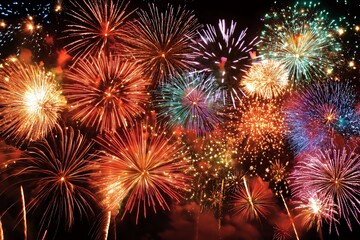 Fototapeta premium A Spectacular Display Of Vibrant Fireworks Illuminating The Night Sky