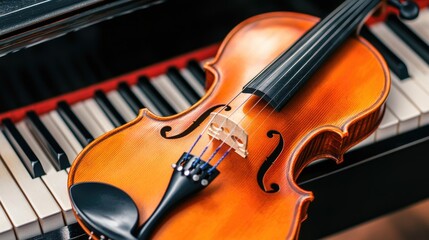 Violin Resting on Piano Keys