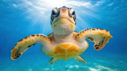 Obraz premium Close-Up Sea Turtle in Natural Light Underwater
