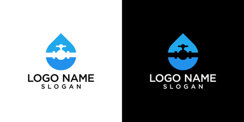 Water drop and faucet piping logo vector design illustration