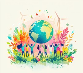 Naklejka premium Illustration of teamwork to care for the planet Earth
