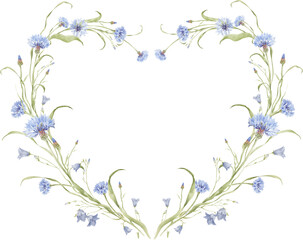 Floral Heart Illustration with Blue Cornflowers