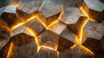 Illuminated Geometric Stone Wall