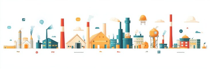 Obraz premium Industrial icons set with various factory illustrations