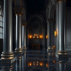 Obraz premium Gold and Black Baroque Style Palace Portal with Ornate Columns Generative AI Interior Design