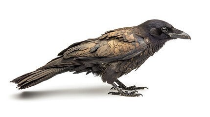 Fototapeta premium A Close-Up of a Juvenile Raven Against a White Background