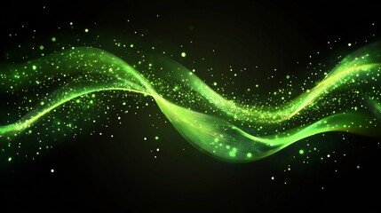 Fototapeta premium Abstract Green Wave with Sparkling Particles: A Digital Art Creation