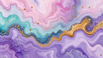 Obraz premium Vibrant abstract painting with rich gold and purple swirls, blending colors to create an eye-catching and dynamic composition.