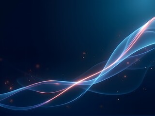 Abstract luxury glowing lines curved overlapping on dark blue background.