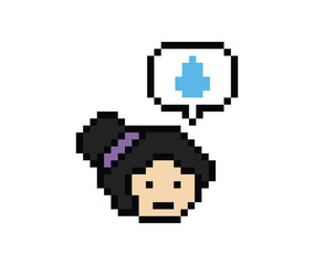 Obraz premium Pixel cartoon 8bit character lady woman sad tired mood stress sick unhappy feel decoration 8 bit female girl bored feel 8bit isolated PNG vector.