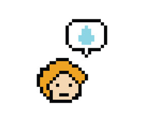 Obraz premium Pixel cartoon 8bit character man sad tired mood stress sick unhappy feel decoration 8 bit male boy bored feel 8bit isolated PNG vector.