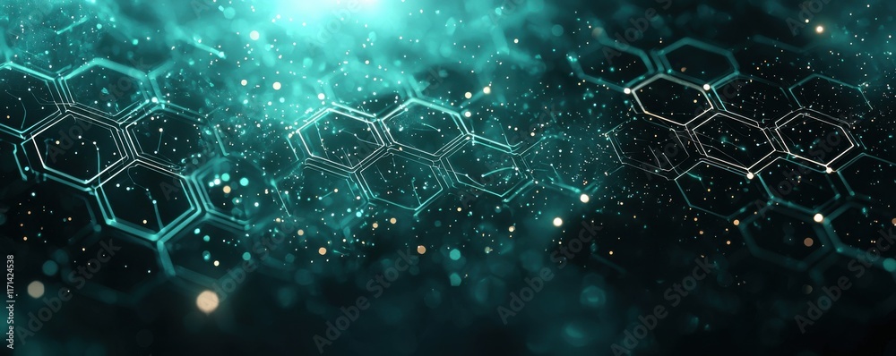 Wall mural abstract digital network with glowing hexagonal connections
