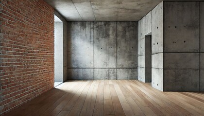 A simple name for the image could be: Empty wooden room with floor wall door and window in vintage style