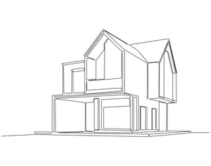 Continuous line drawing of modern house. Single line illustration of house. Housing, real estate, property concept. Editable outline