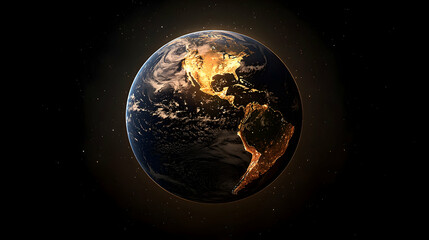 Naklejka premium Earth at night, North and South America highlighted.