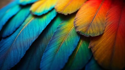 Fototapeta premium Vibrant close-up of colorful bird feathers in shades of blue, green, and orange 