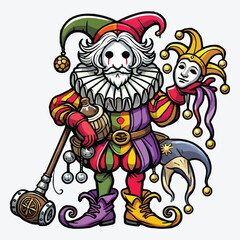 Cartoon Vector Medieval Fantasy Jester Fool Clown Buffoon stock illustration