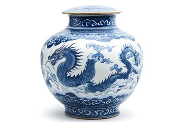 Chinese porcelain vase isolated on white background, close up