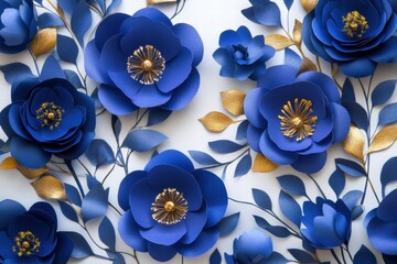 Elegant Blue and Gold Paper Flowers