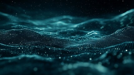 Abstract Teal Particle Wave Landscape