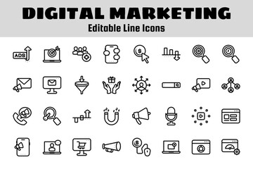 Digital marketing outline icon set