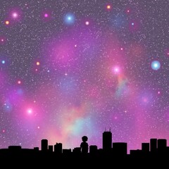 Fototapeta premium Silhouetted new york city skyline at dusk with water reflection skyline silhouette 