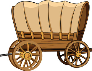 Wooden covered wagon moving across the prairie © fiore26