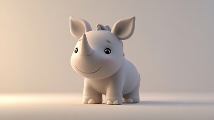 Cute cartoon rhino figurine, light gray, pastel colors, 