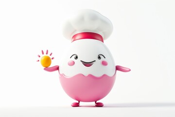 Smiling chef egg mascot holding egg yolk