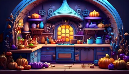 Enchanting Autumn Kitchen Fantasy Food Pumpkins Cozy Home
