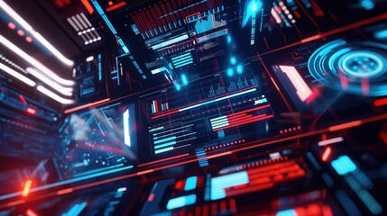 Obraz premium glowing digital dashboard featuring innovative data visualization with sleek neon bars red highlights copyspace concept technology finance marketing