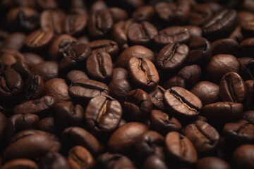 Fototapeta premium Detailed view of roasted coffee beans with intricate textures