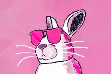 Cool rabbit wearing pink sunglasses on pink background
