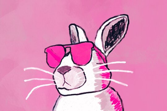 Cool rabbit wearing pink sunglasses on pink background