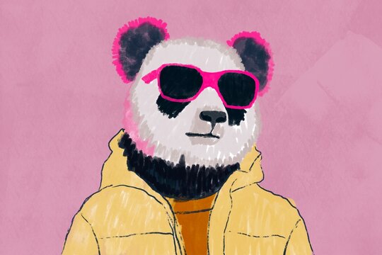 Stylish panda in sunglasses and yellow jacket illustration