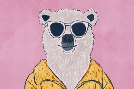 Stylish sloth character in sunglasses and jacket