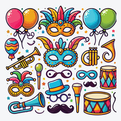 Collection of decorative elements for holiday. Cute childish props for little child stock illustration