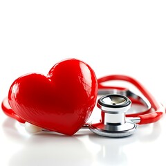 Red stethoscope on a white background