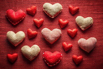 red hearts on a wooden surface