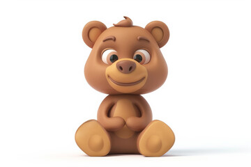 Fototapeta premium Cute cartoon teddy bear sitting on white background