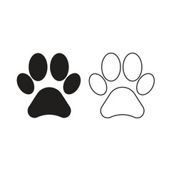 Paw footprint icon set. Paw line icons set. silhouette illustration design on white background.