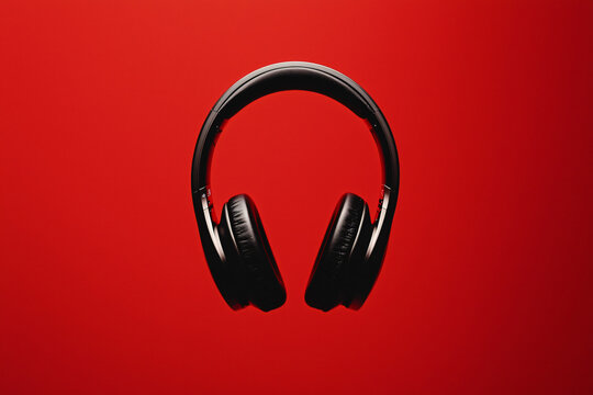 high-end headphones showcasing texture, red background