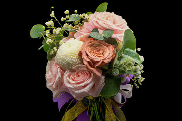 Beautiful bouquet of fresh flowers with black background