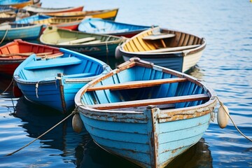 Obraz premium Serene scene of a boat floating on tranquil waters surrounded by nature s beauty