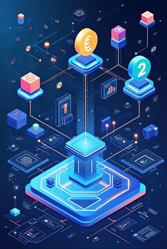A cryptocurrency Coin in a digital space with binary code in the background