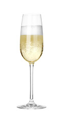 Champagne in glass isolated on white. Sparkling wine