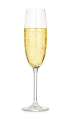 Champagne in glass isolated on white. Sparkling wine